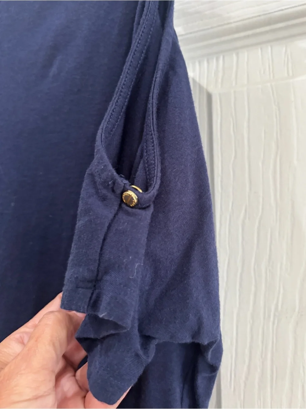 Michael Kors Navy Cold-Shoulder V-Neck Tee with Gold Hardware